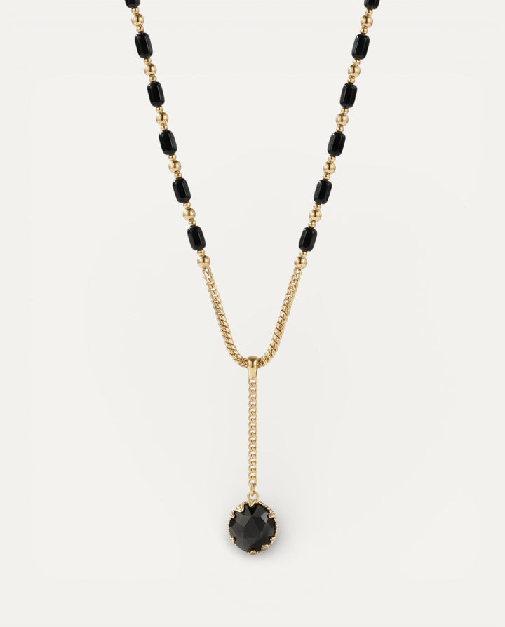 Vintage Black Bead Necklace with Droplet Pendant