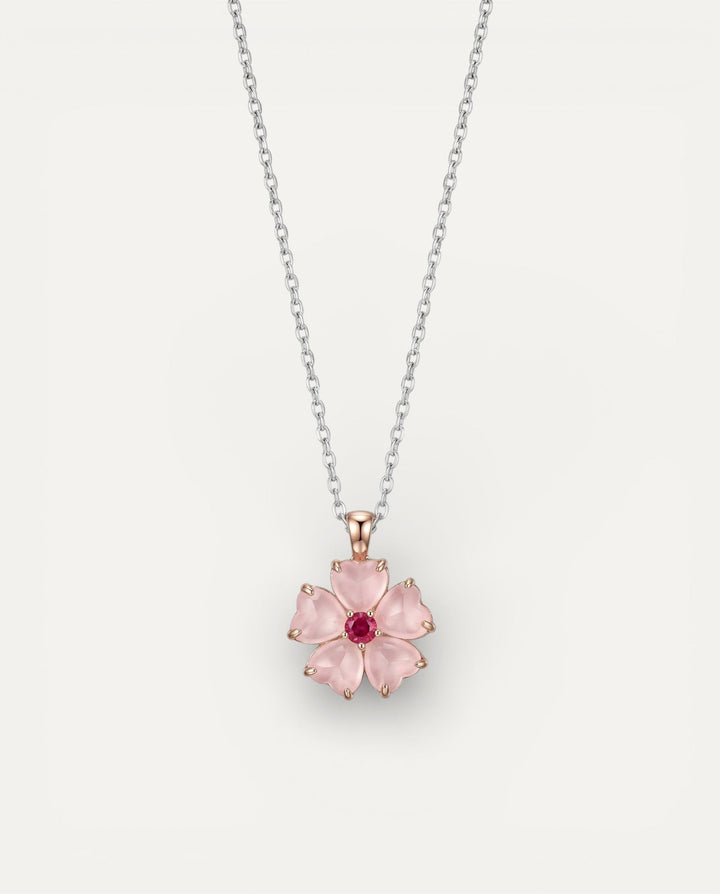 Gold Pink Flower Pendant Necklace