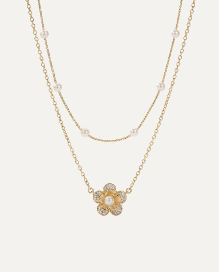 Double-Layer Pearl Flower Necklace
