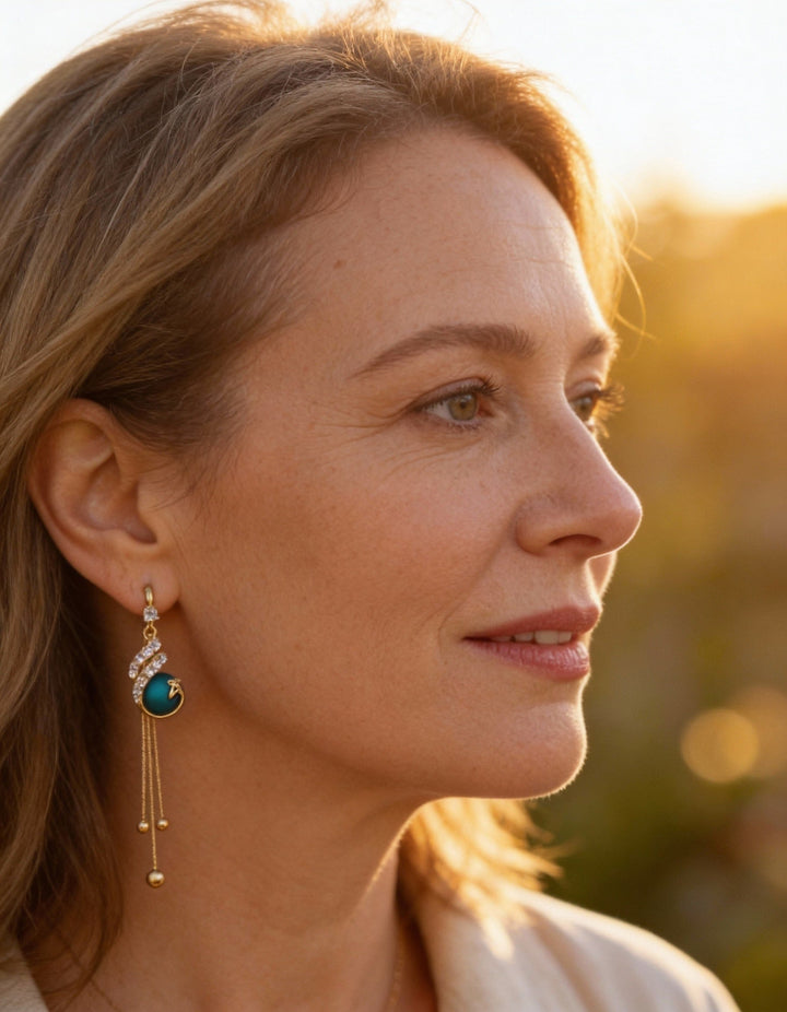 Festive Earrings with Blue Pearls