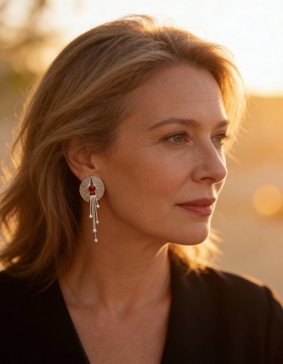 Hollow Red Stone Drop Earrings