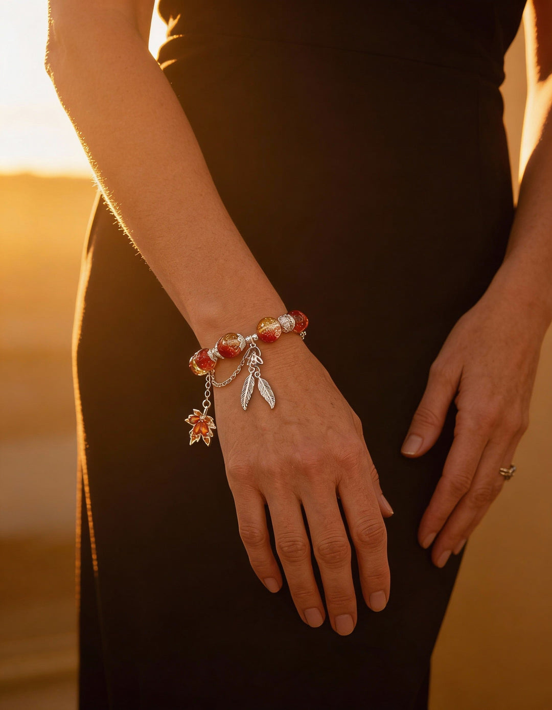 Silver Autumn Leaf and Butterfly Bracelet