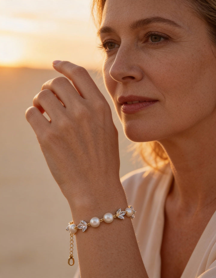 Vintage Gold Leaf Pearl Bracelet