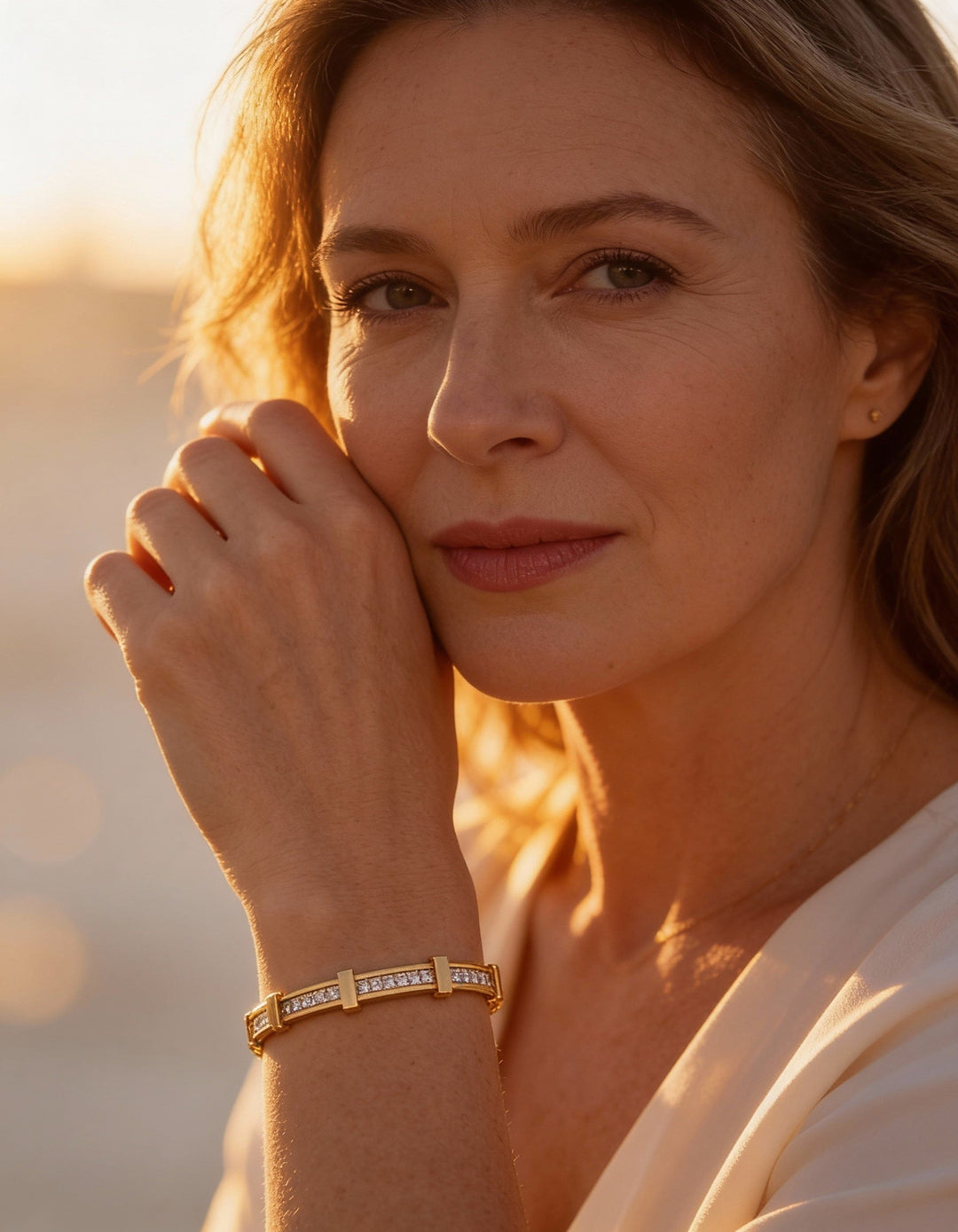 Simple Two-Layer Geometric Open Zircon Bracelet