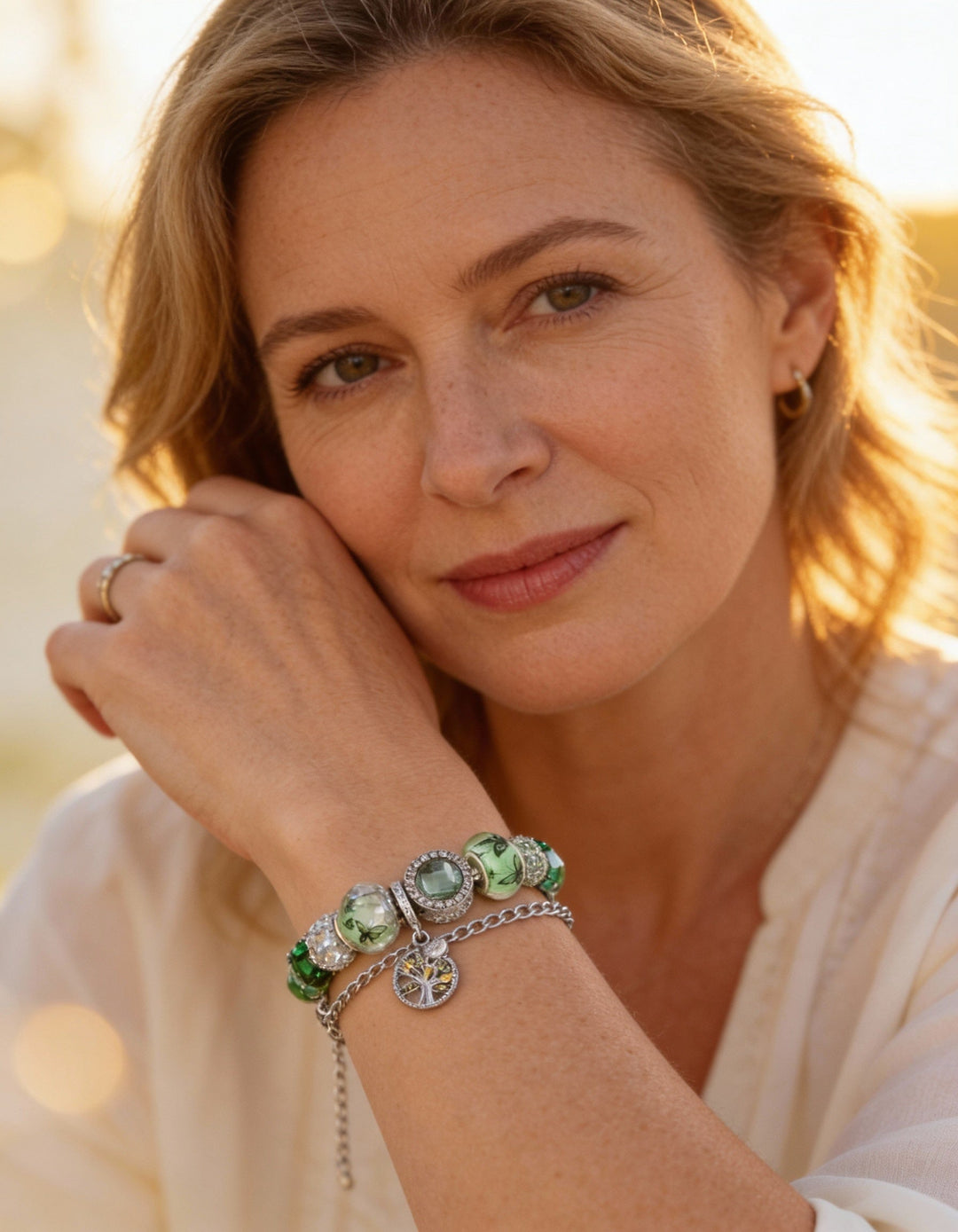 Silver and Green Crystal Bracelet