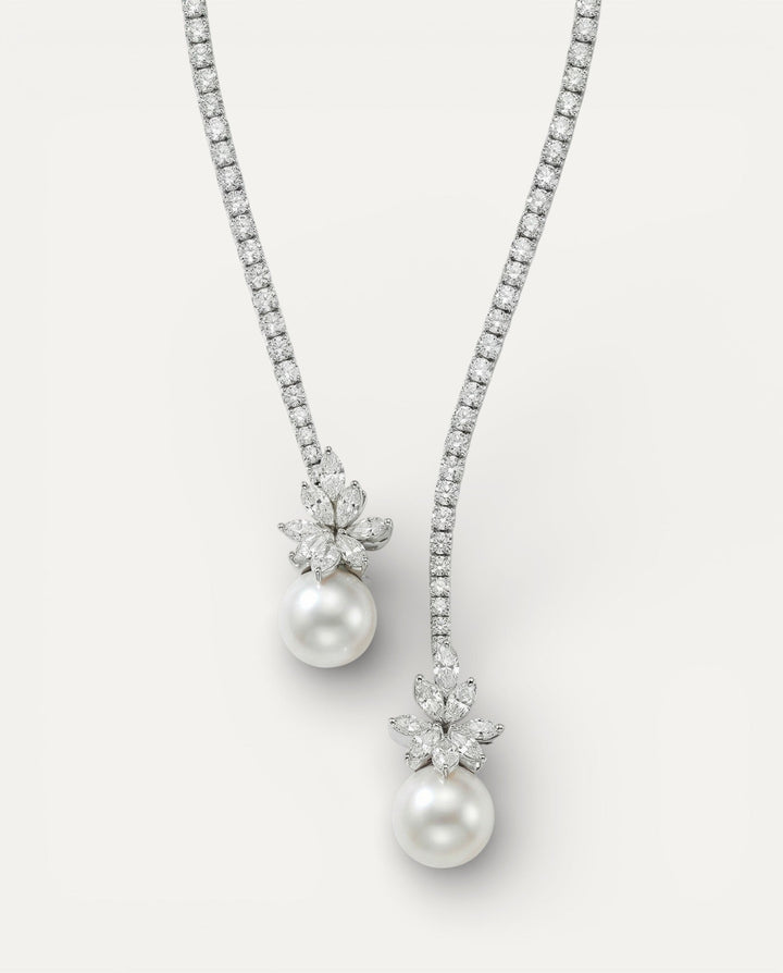 Elegant Sparkling Sterling Silver Pearl Necklace