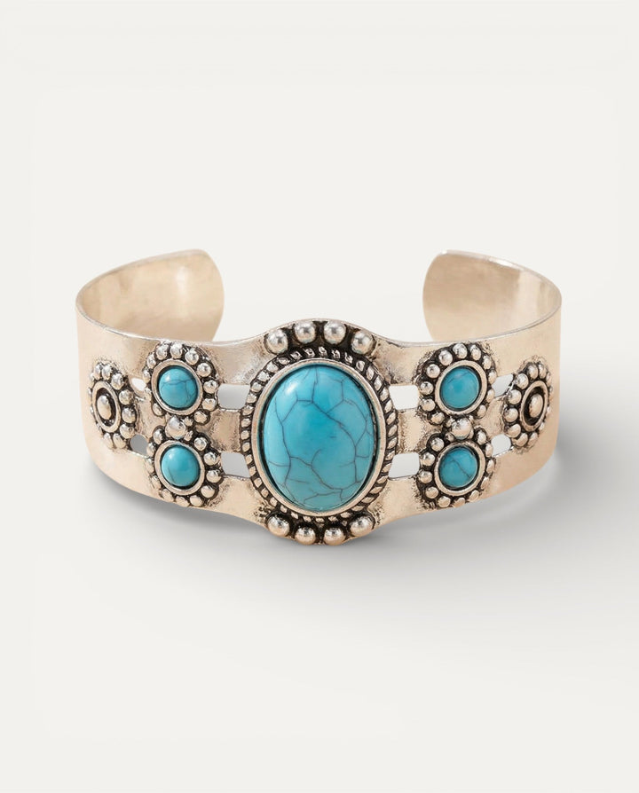 Vintage Open Adjustable Silver and Turquoise Bracelet