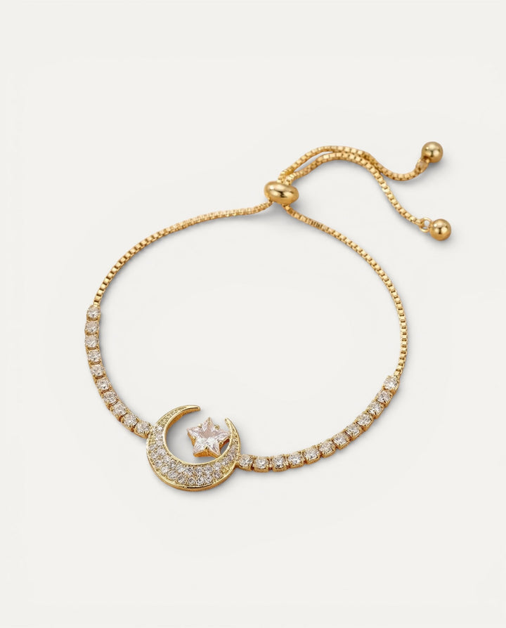 Gold Cubic Zirconia Moon Charm Bracelets