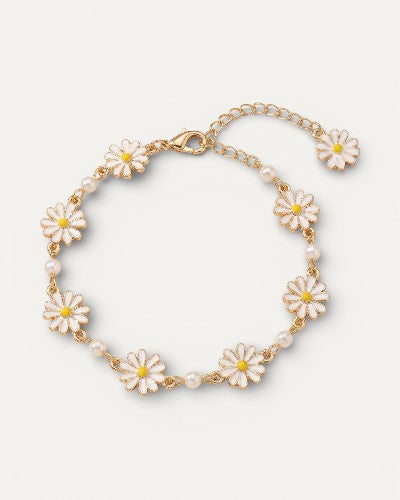 Vintage Gold White Flower Pearl Bracelet
