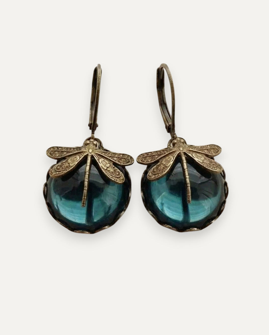 Antique Gold Dragonfly Sphere Earrings