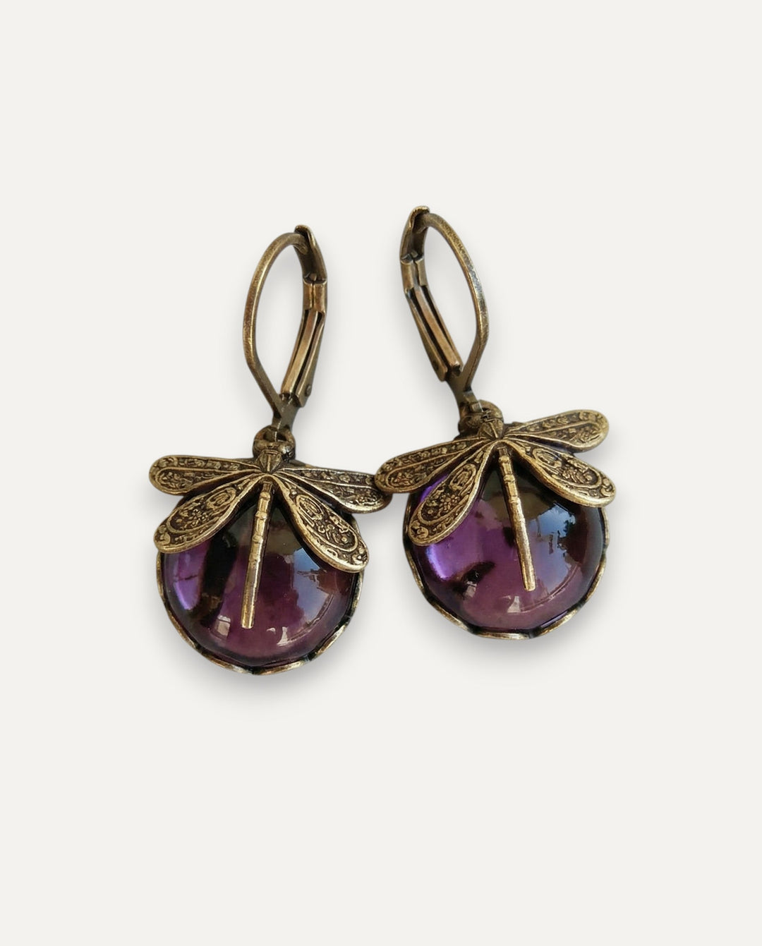 Antique Gold Dragonfly Sphere Earrings