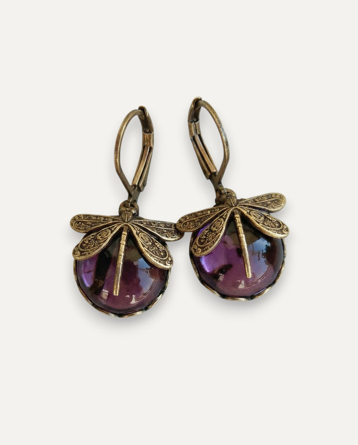 Antique Gold Dragonfly Sphere Earrings