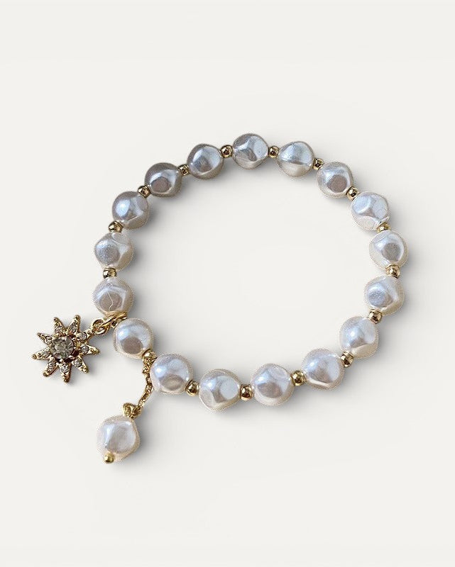 White Gold, Pearl and Sunflower Charm Bracelet