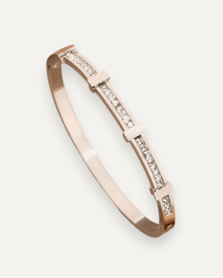 Simple Two-Layer Geometric Open Zircon Bracelet