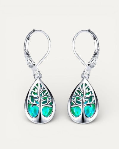 Tree of Life Earrings in Opal and Silver